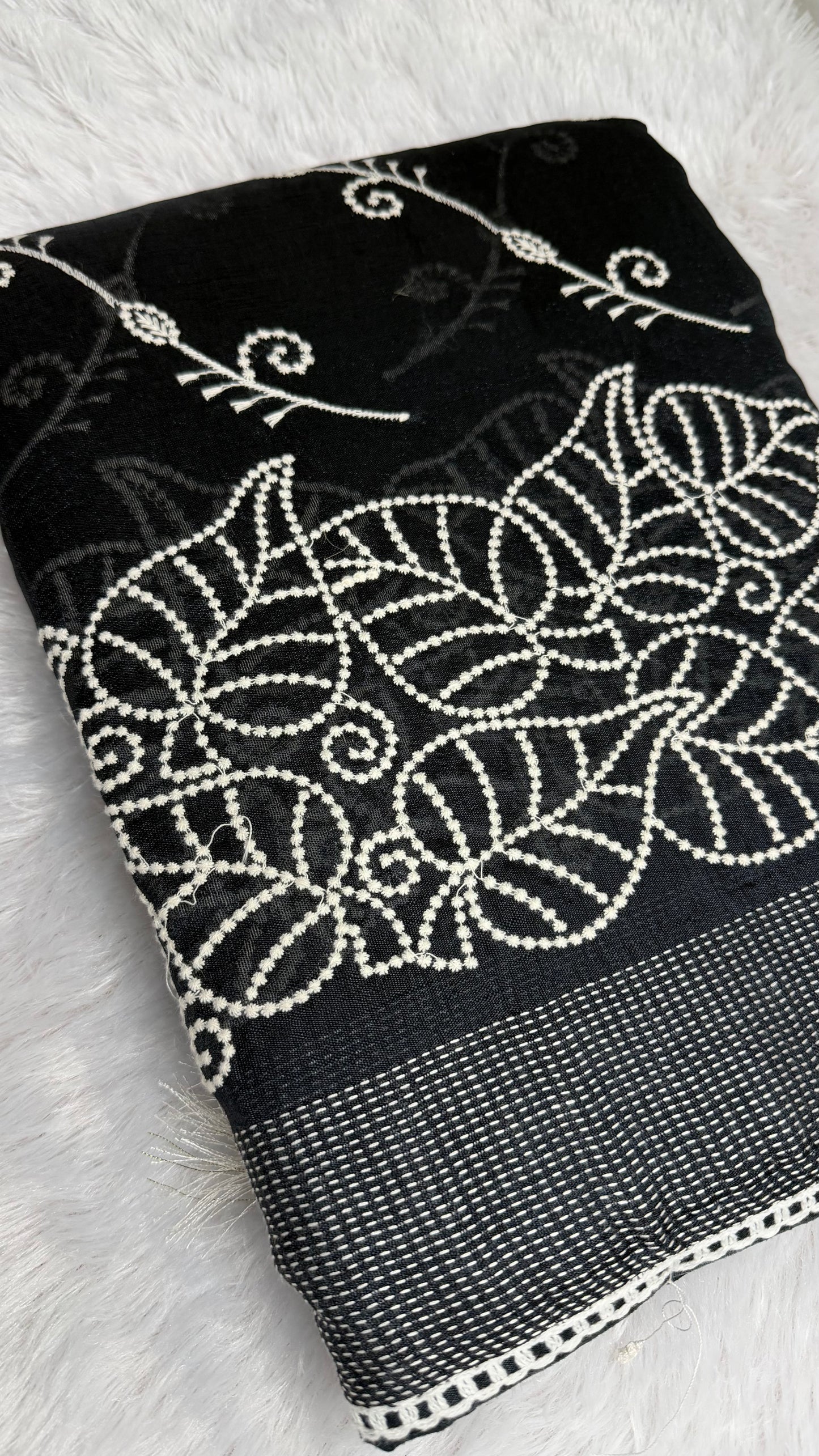 DARK BLUE SEMI TUSSAR SILK SAREE WITH LEHARIYA EMBROIDARY.