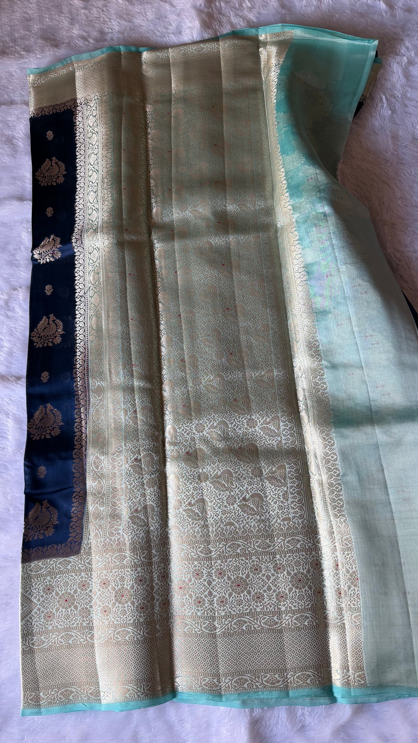 LABH-UG01 DEEP NAVY BLUE PURE RAW MANGO SILK SAREE