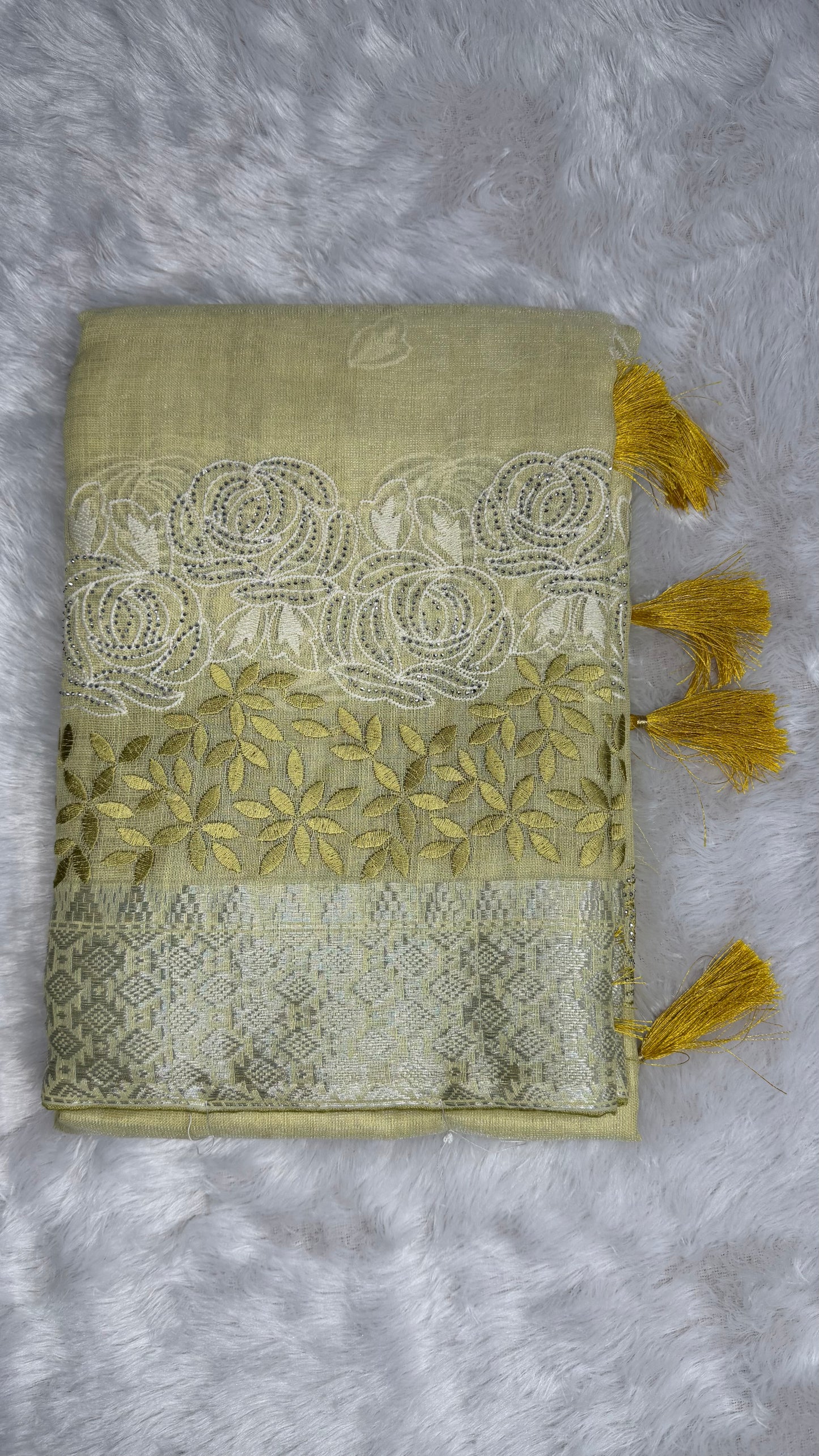 YELLOW LINEN COTTON SAREE WITH RUNNING BLOUSE
