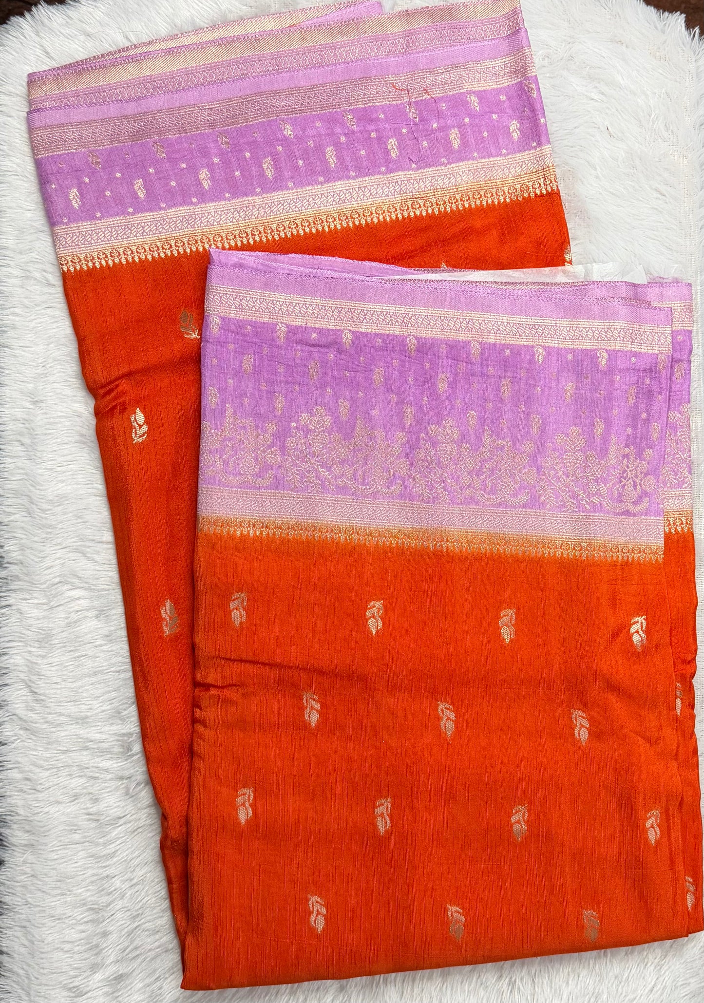 LABH-UG05 ORANGE TUSSAR CREPE SILK SAREE.