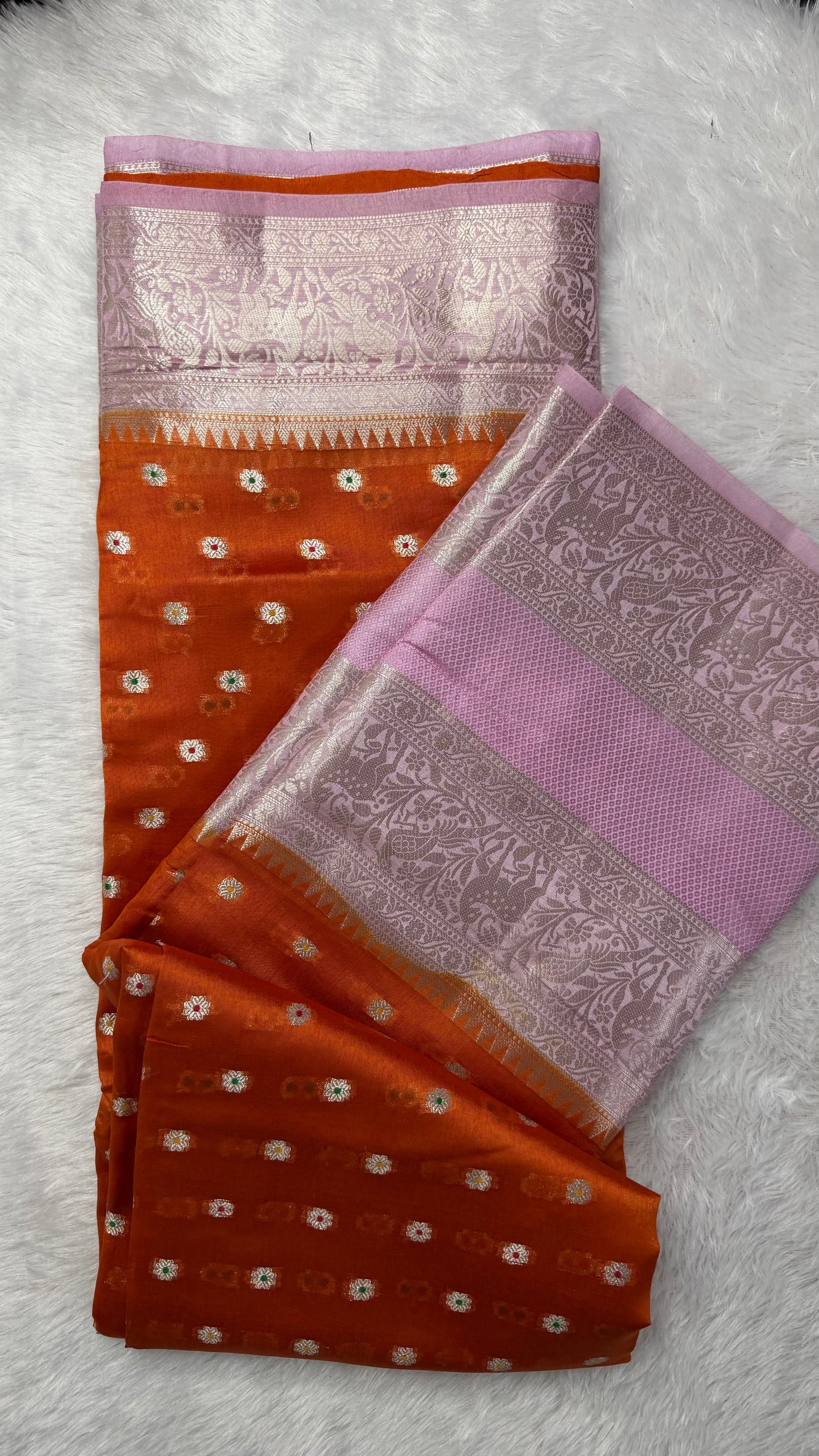 LABH-UG03 ORANGE PURE RAW MANGO SILK SAREE.