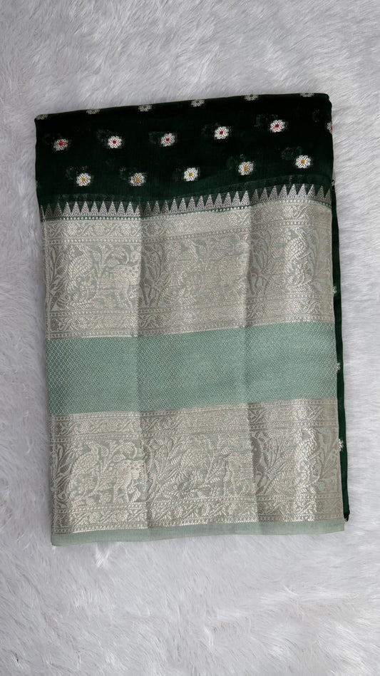 LABH-UG03 DEEP GREEN PURE RAW MANGO SILK SAREE.