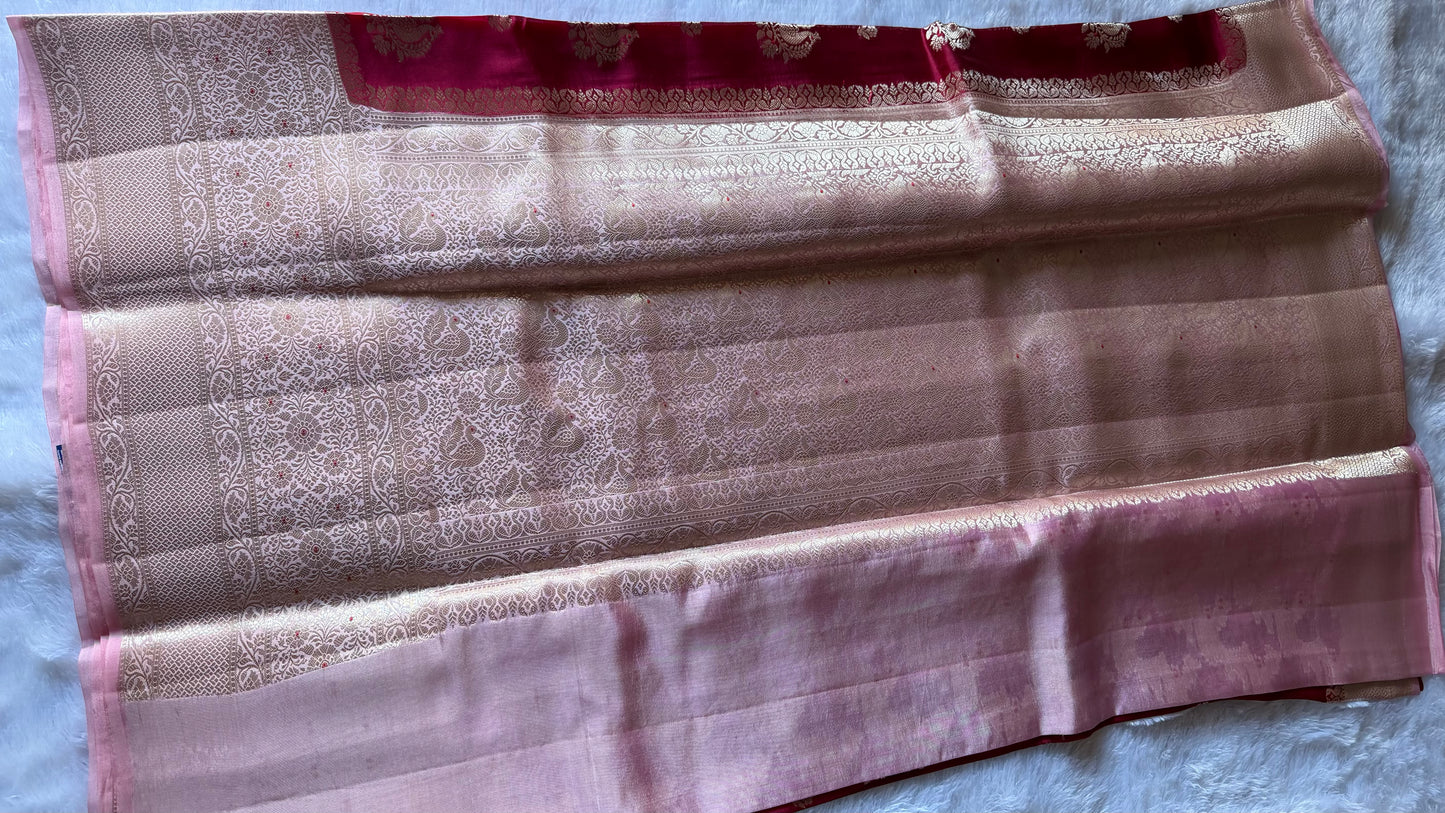 LABH-UG01 RANI PINK PURE RAW MANGO SILK SAREE