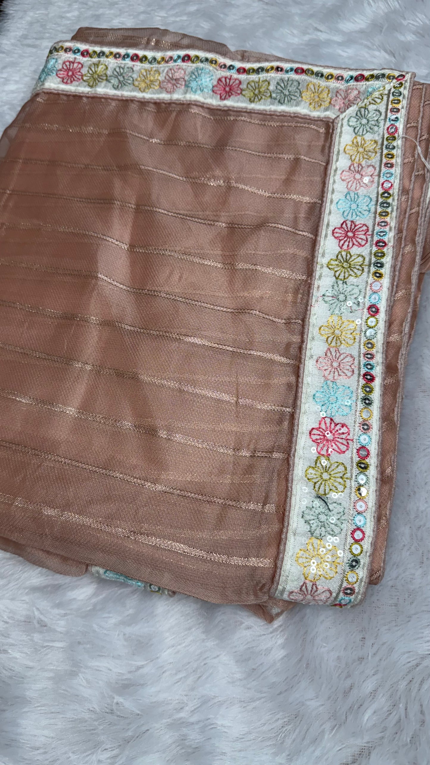PEACH SOFT NET SAREE WITH DESIGNER BLOUSE