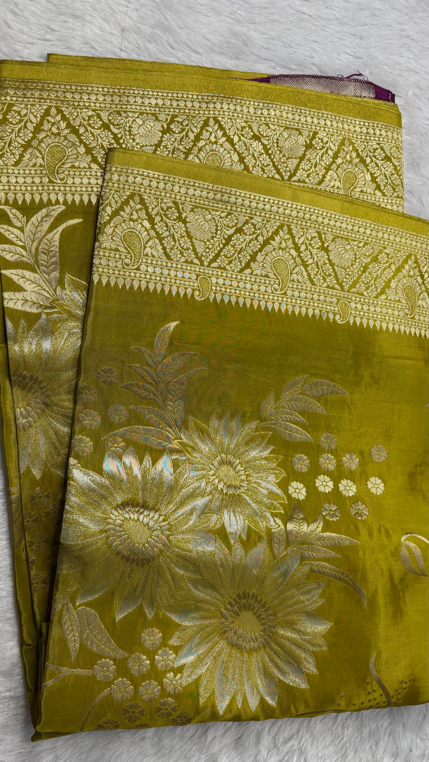 LABH-UG06 MUSTARD YELLOW RUSSIAN CREPE SILK SAREE.