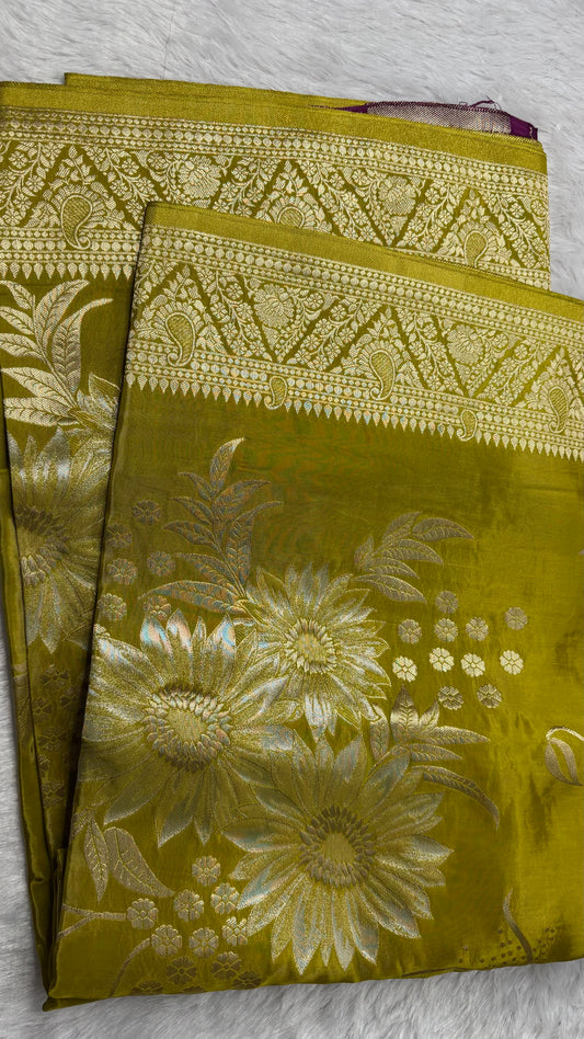 LABH-UG06 MUSTARD YELLOW RUSSIAN CREPE SILK SAREE.