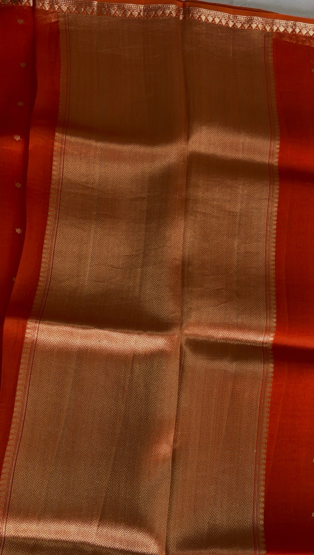Bright Orange Banarasi Pure Kora Silk.