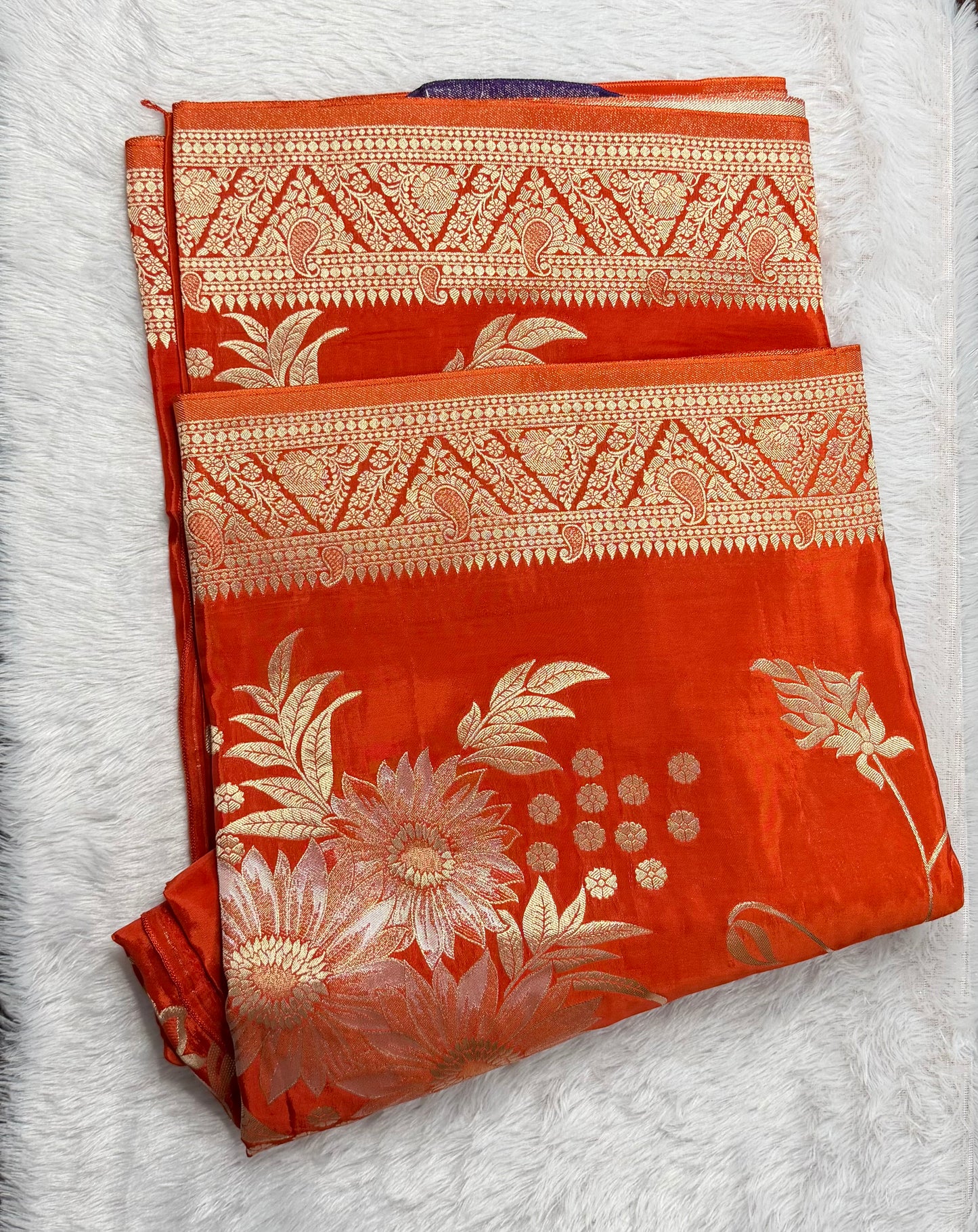 LABH-UG06 ORANGE RUSSIAN CREPE SILK SAREE.
