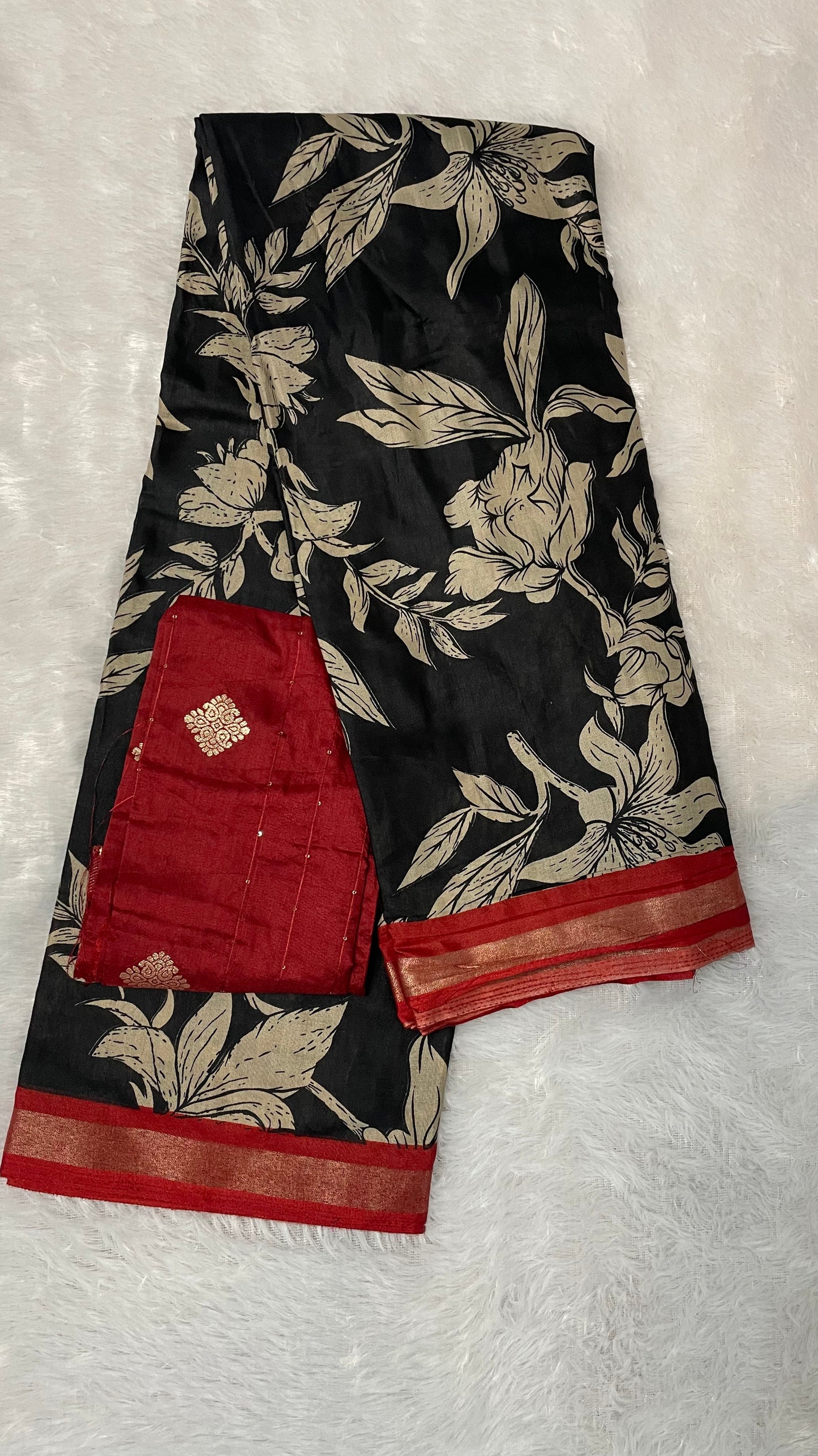 BLACK & RED LINEN COTTON MIX SAREE