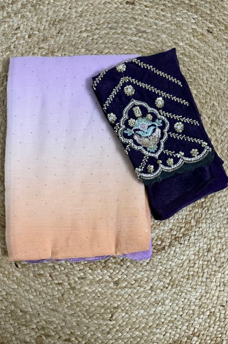 FANCY DUAL TONE PEACH & LAVENDER PARTY WEAR SAREE