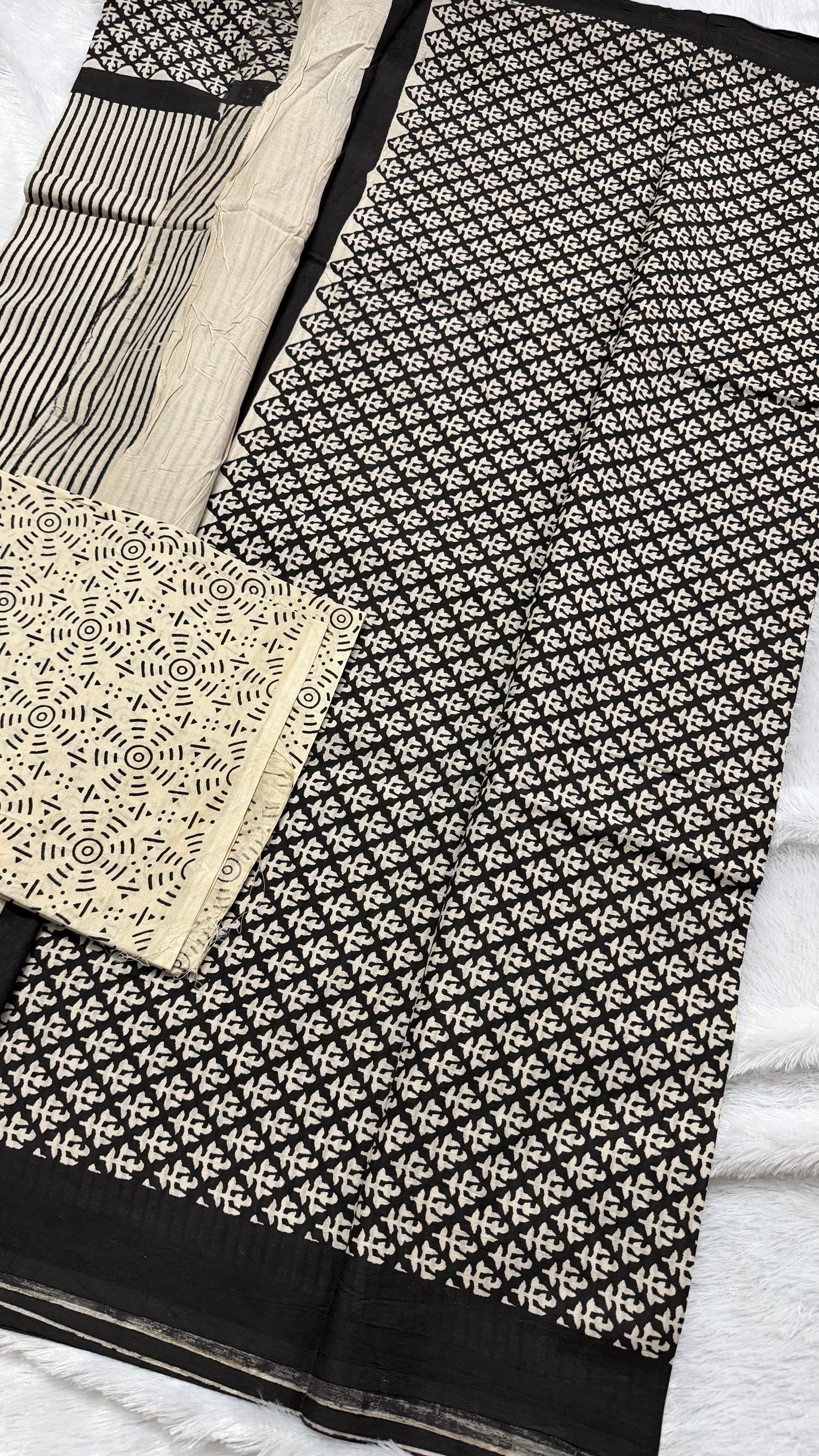 Black & White Hand-Block Printed Pure Jaipur Cotton