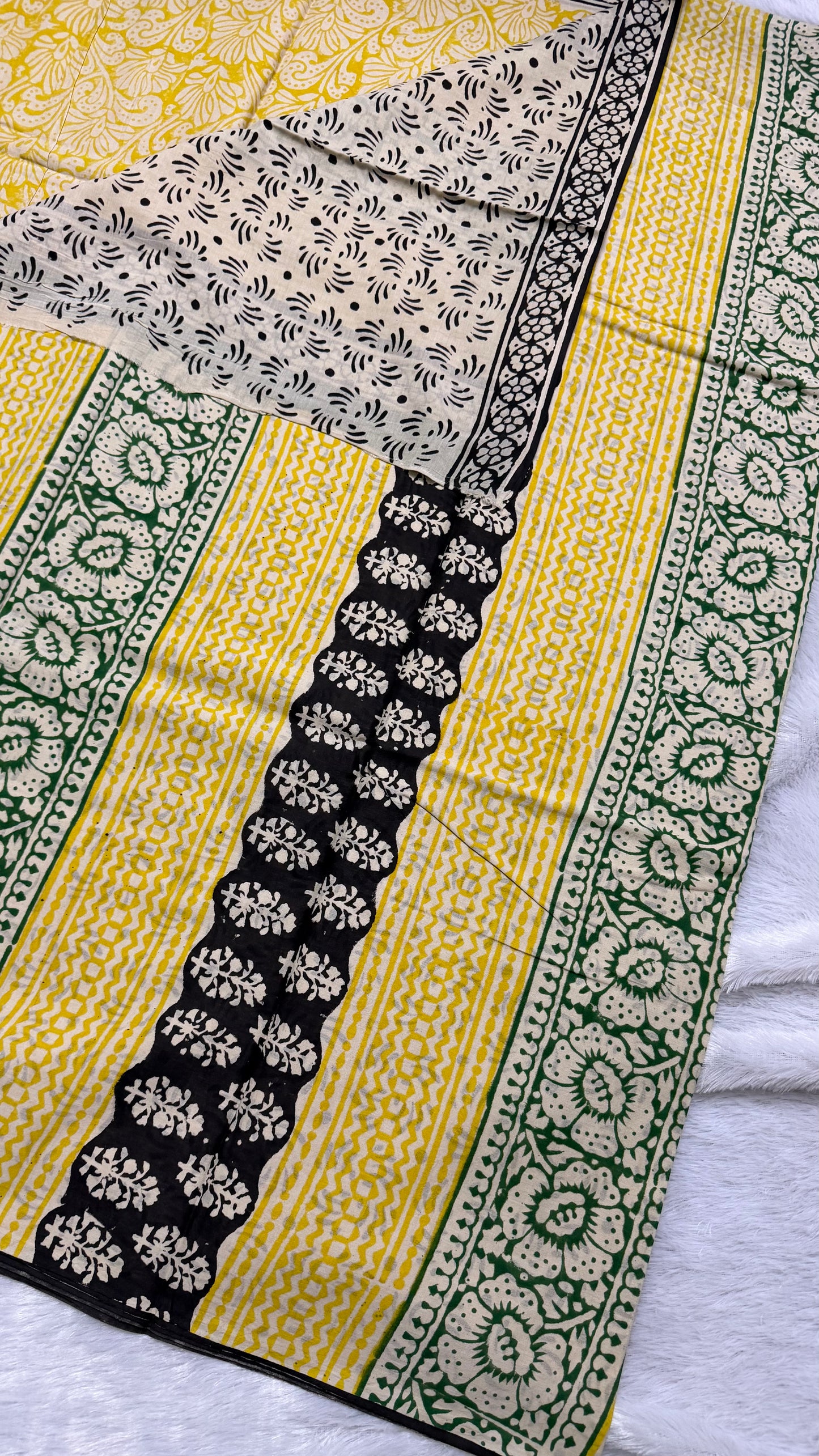 Yellow & Black Hand-Block Printed Pure Jaipur Cotton