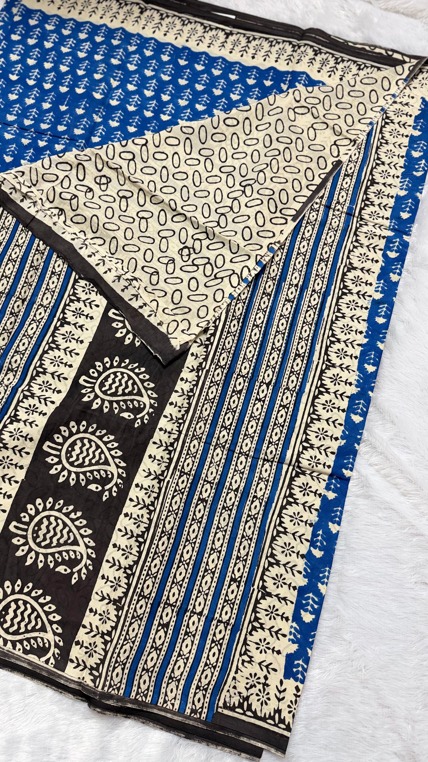 Bright Blue Hand-Block Printed Pure Jaipur Cotton