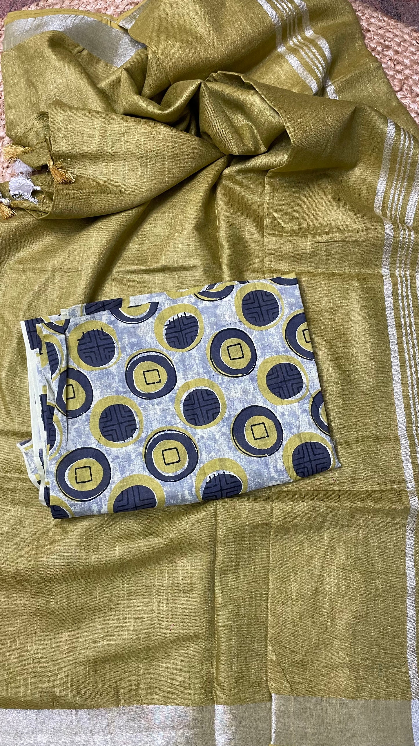 MUSTARD YELLOW PURE LINEN COTTON SAREE