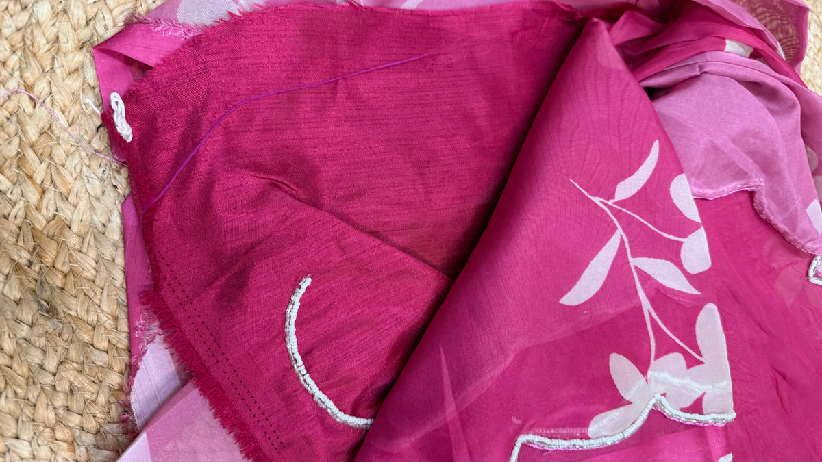 Rani pink soft Organza Saree.