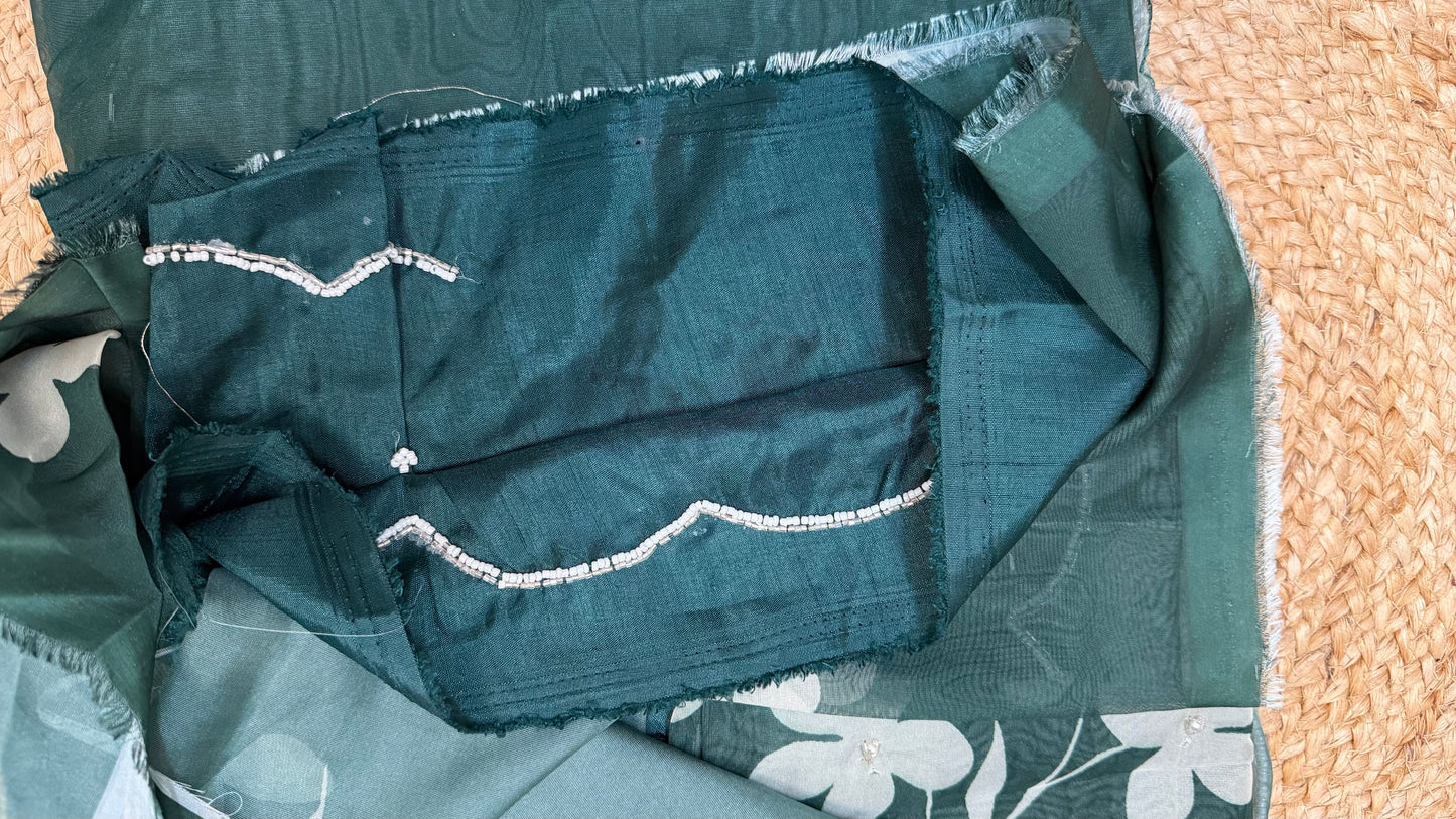 Bottle green soft Organza Saree.