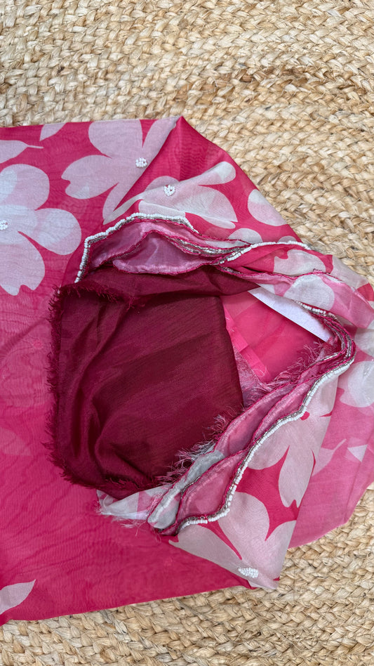 Barbie pink soft Organza Saree.