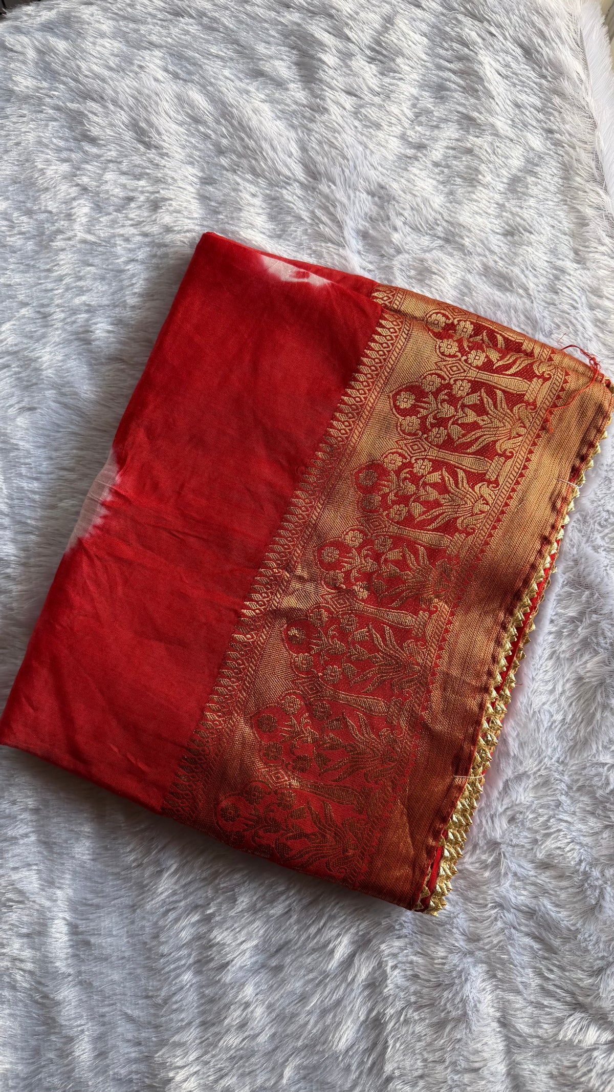 ORANGE SOFT MUSLIN COTTON WITH ZARI WEAVING.