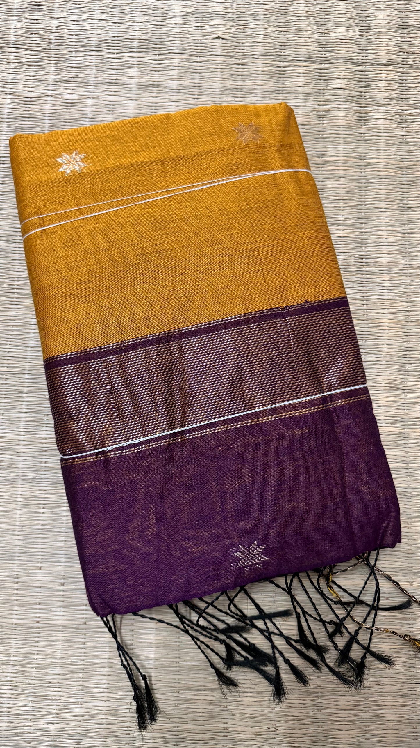Mustard Yellow & Magenta Maheshwari Cotton.