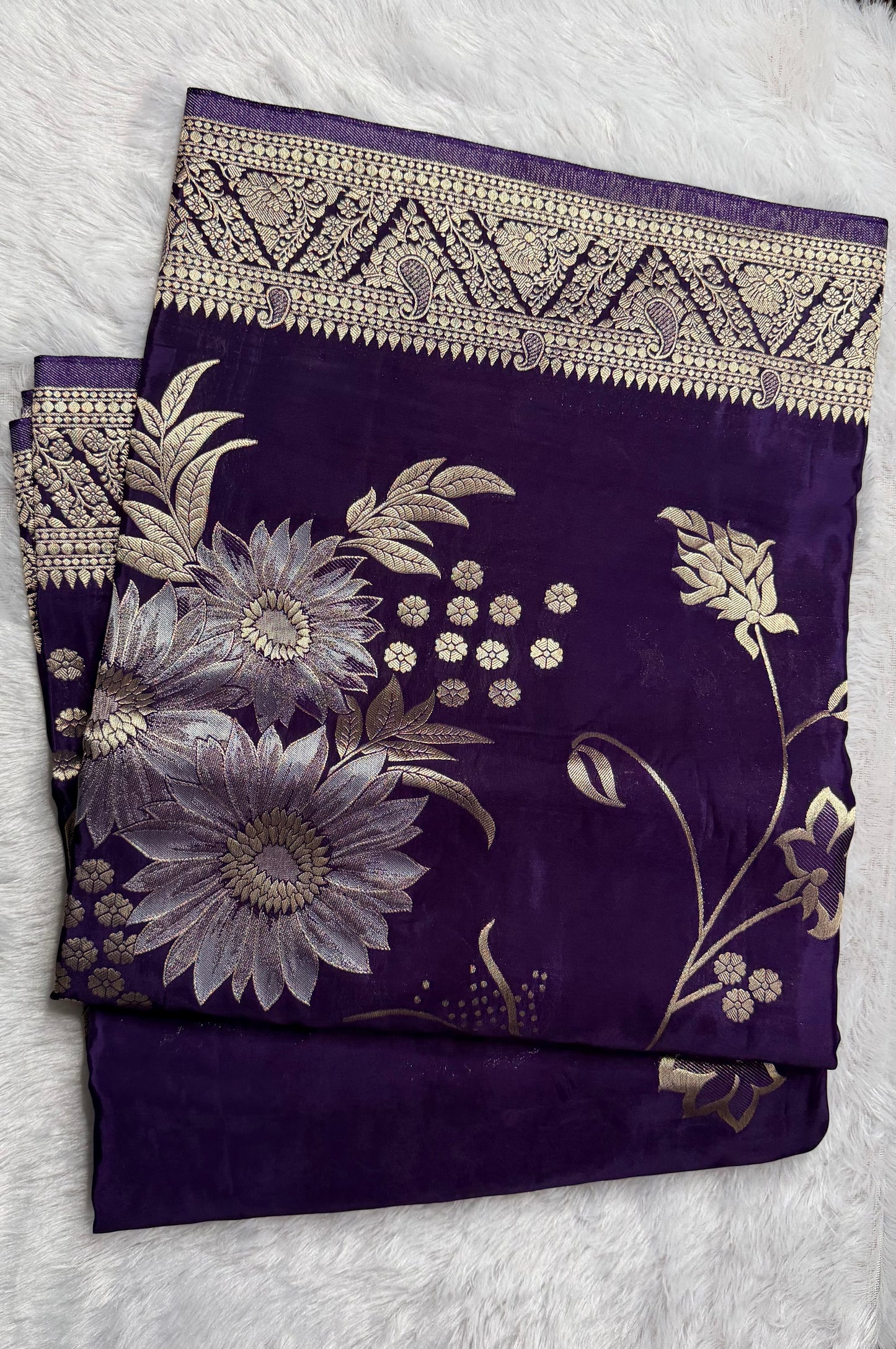 LABH-UG06 DEEP PURPLE RUSSIAN CREPE  SILK SAREE.
