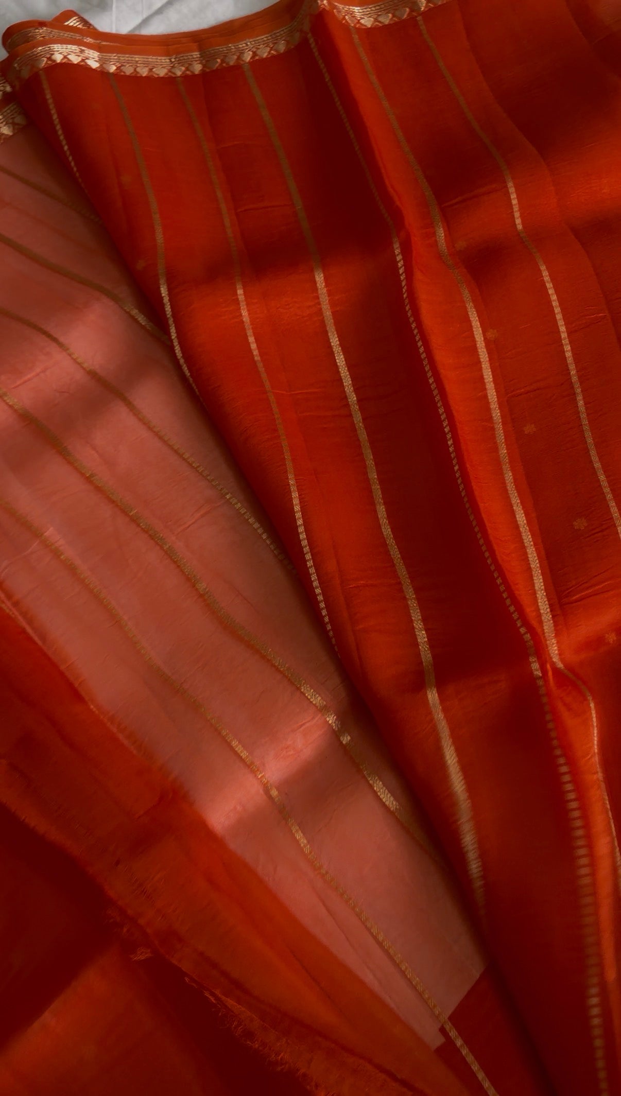 Bright Orange Banarasi Pure Kora Silk.