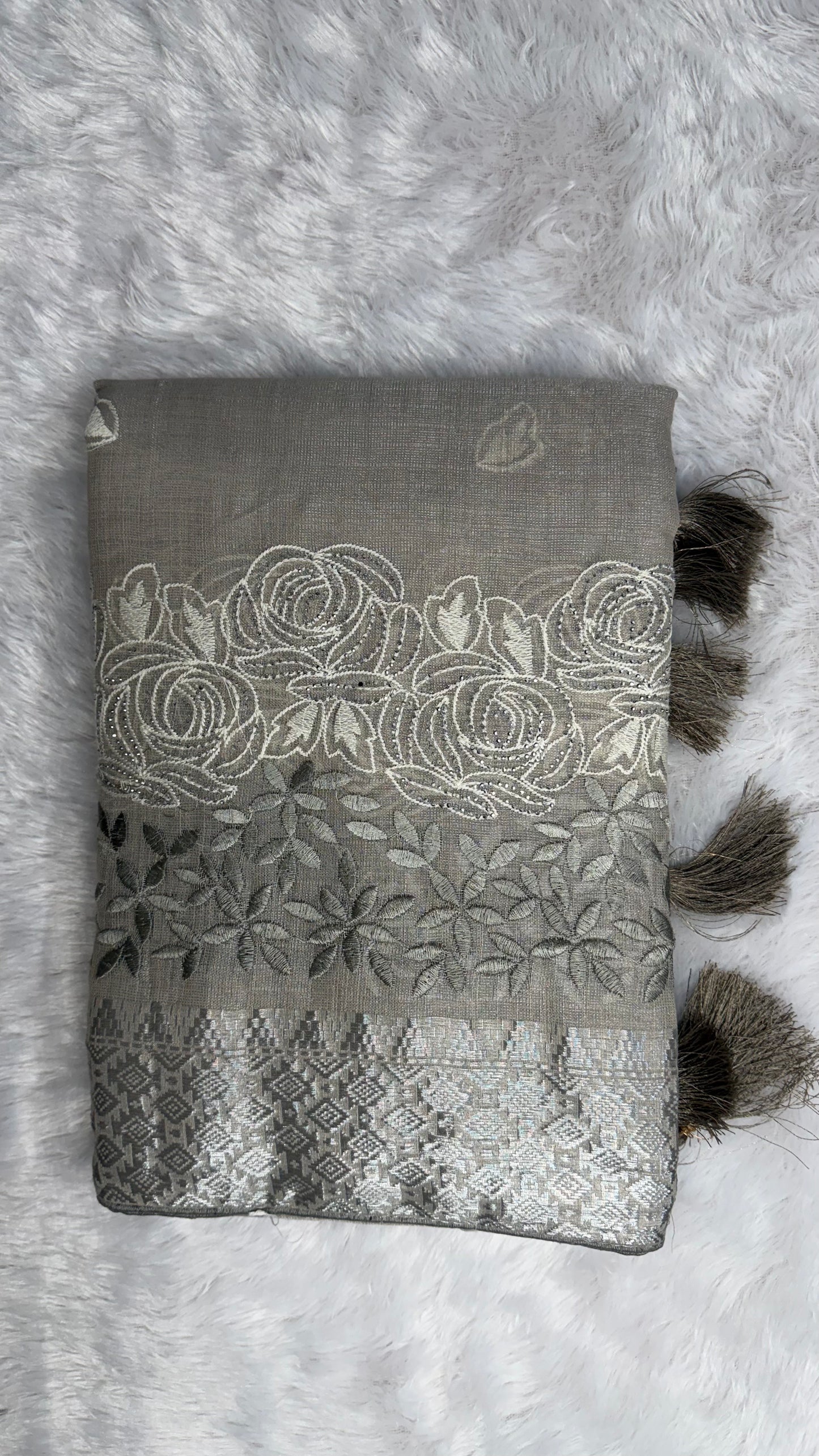 GREY LINEN COTTON SAREE WITH RUNNING BLOUSE