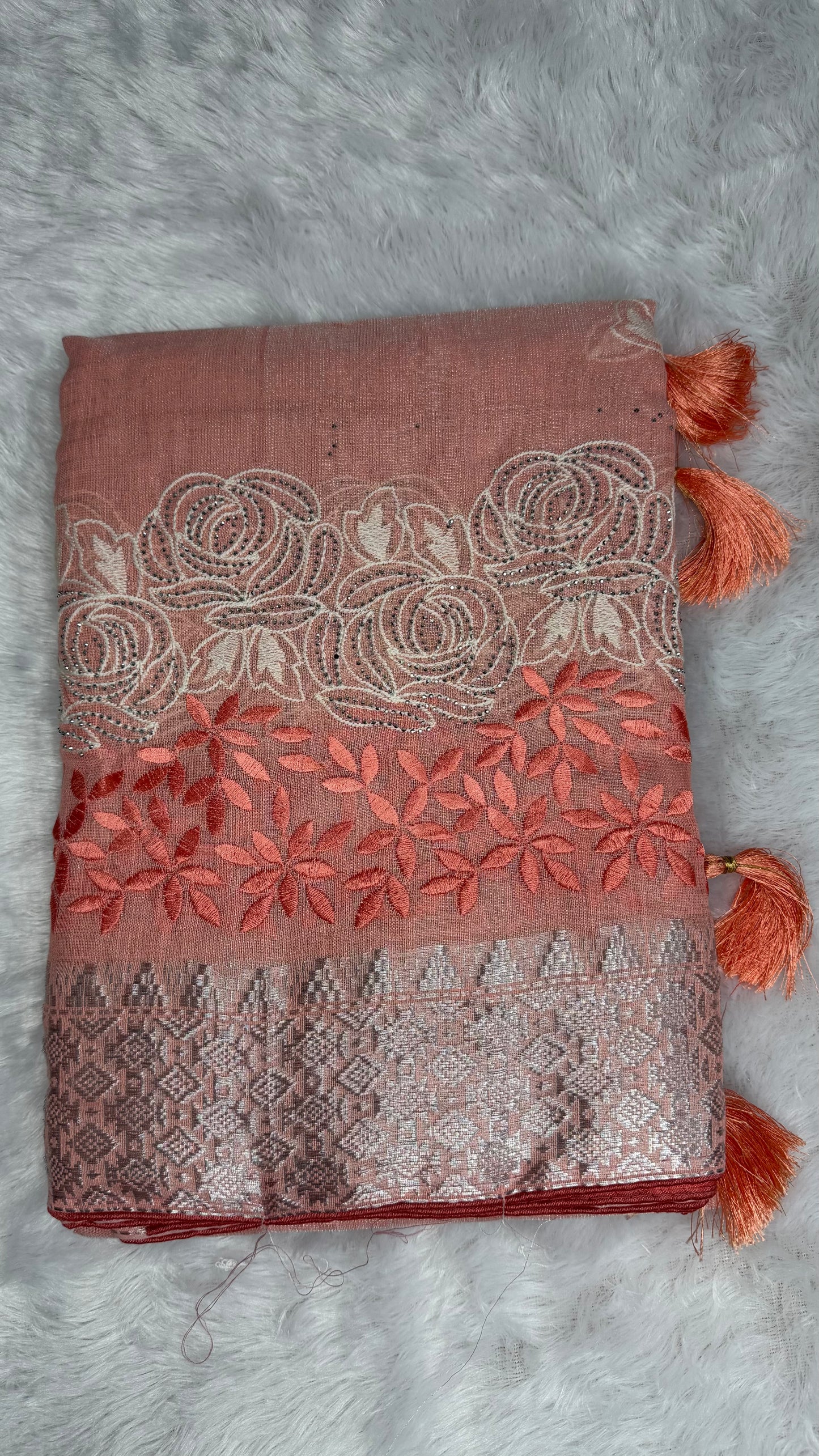 PEACH LINEN COTTON WITH RUNNING BLOUSE.