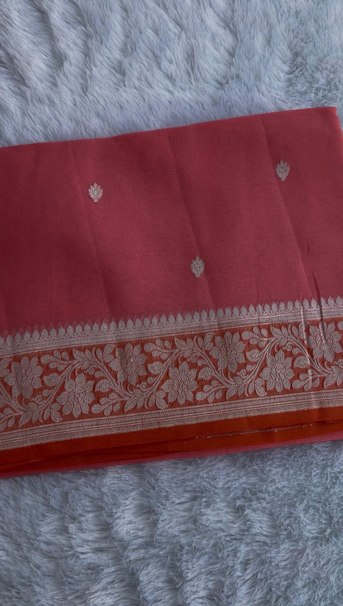 Peach with Orange Pure Banarasi  Khaddi Chiffon.