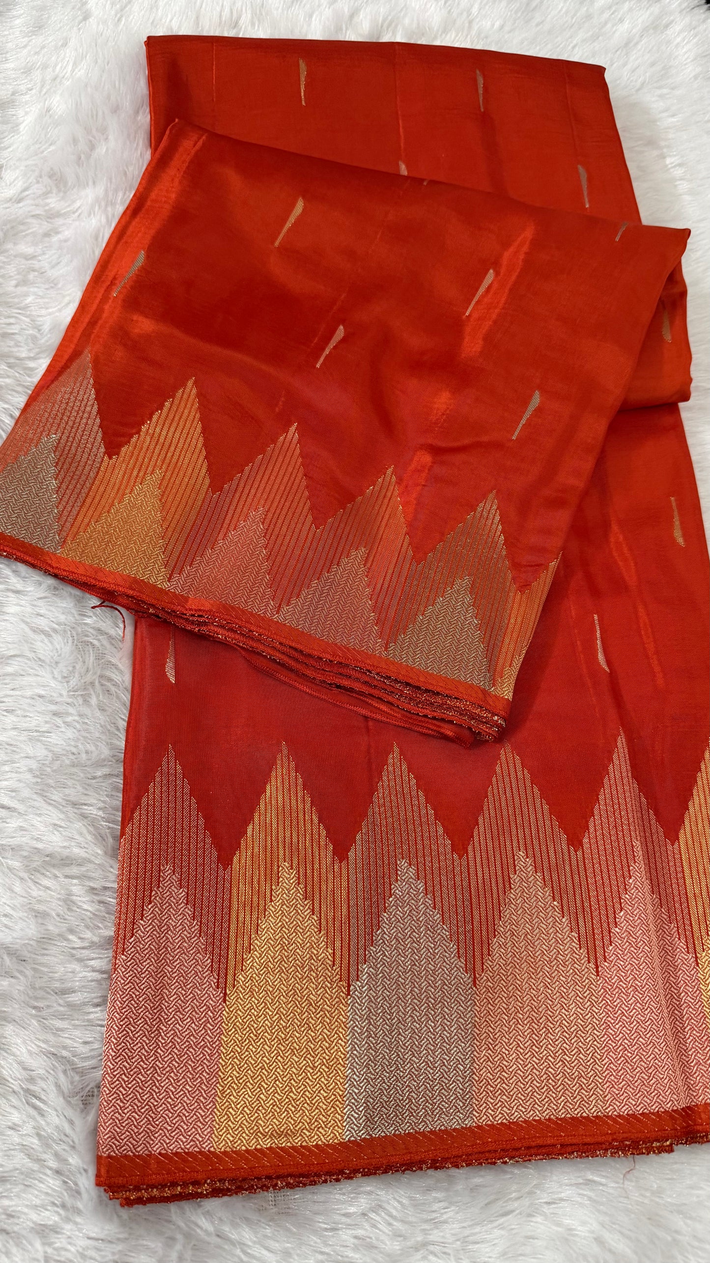 LABH-UG02  ORANGE MUGA CREPE SILK SAREE.