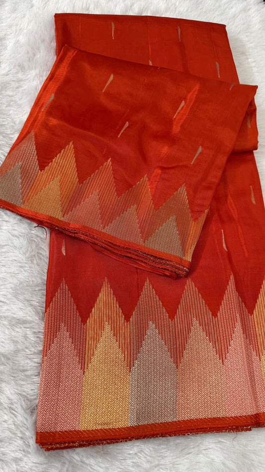LABH-UG02  ORANGE MUGA CREPE SILK SAREE.