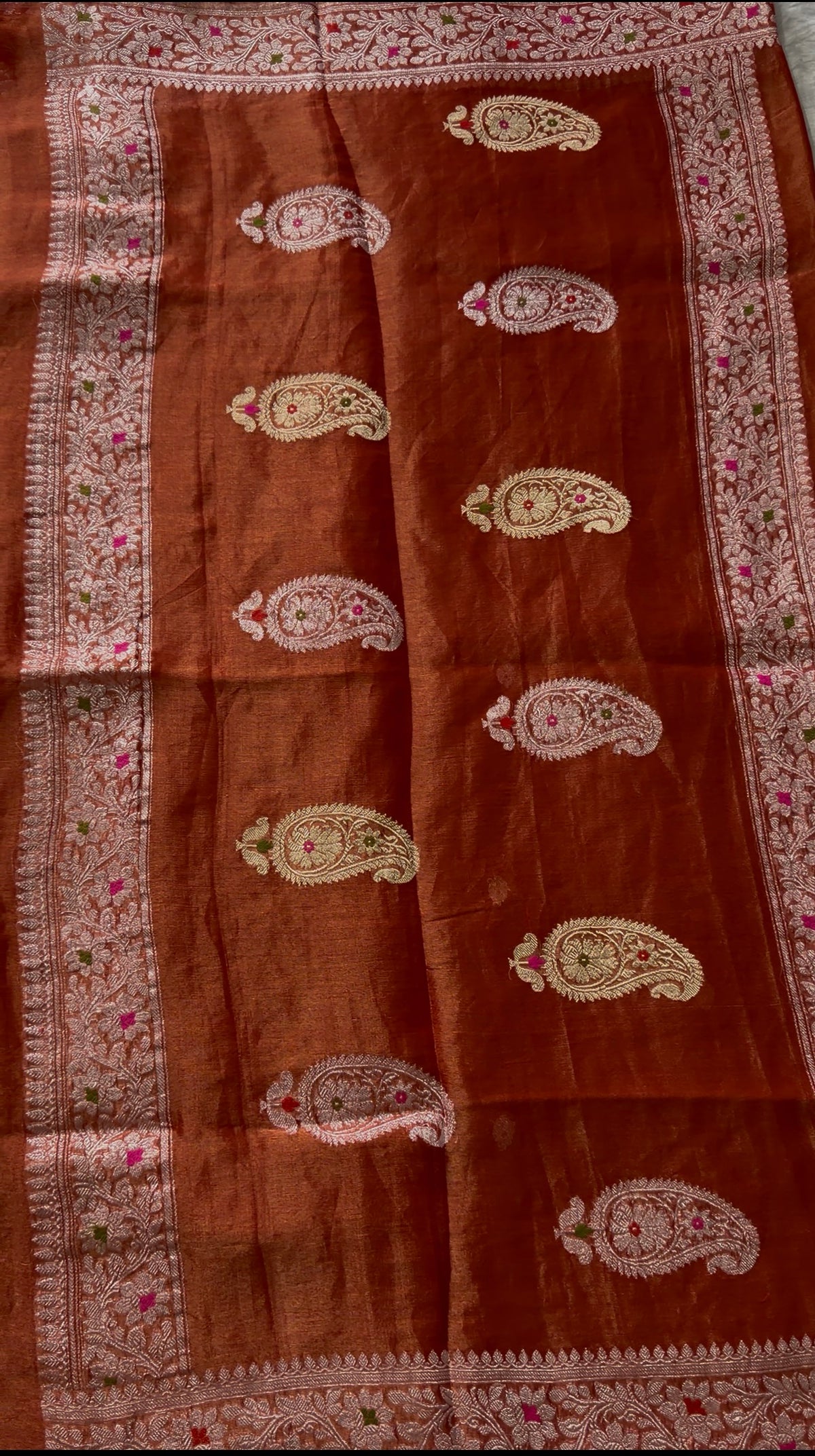 Burnt Orange Khaddi Chiffon Tissue.