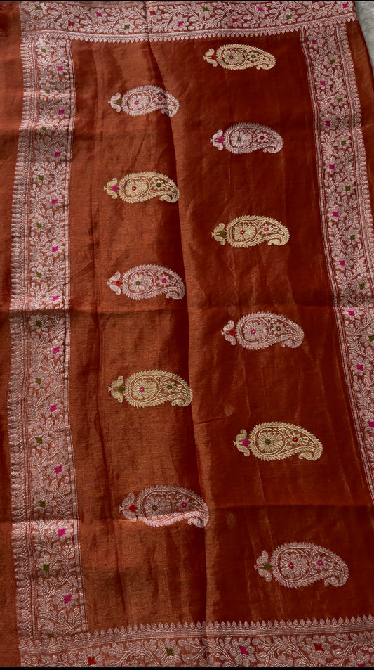Burnt Orange Khaddi Chiffon Tissue.