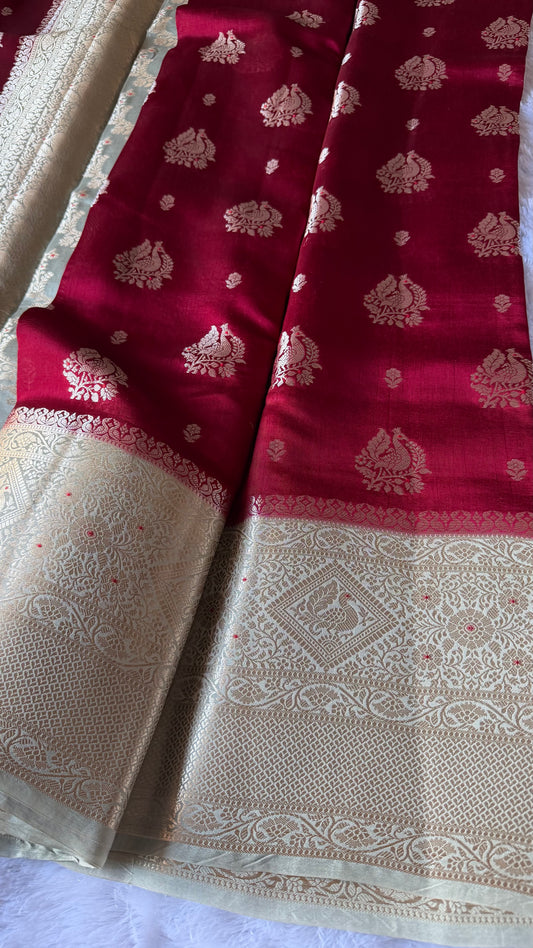 LABH-UG01 DEEP RED PURE RAW MANGO SILK SAREE