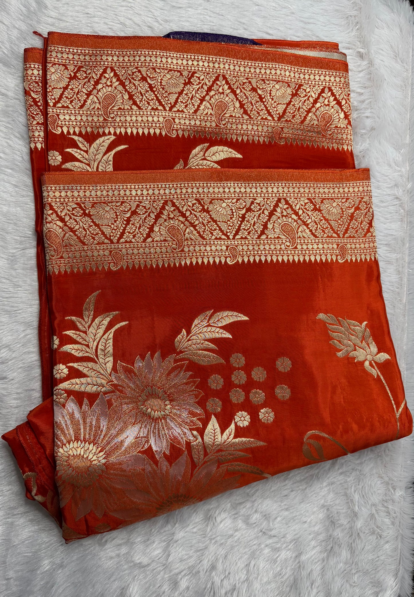 LABH-UG06 ORANGE RUSSIAN CREPE  SILK SAREE.