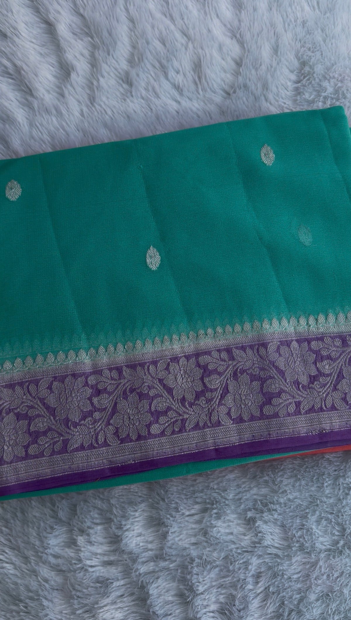 Rama green with purple Pure Banarasi  Khaddi Chiffon.