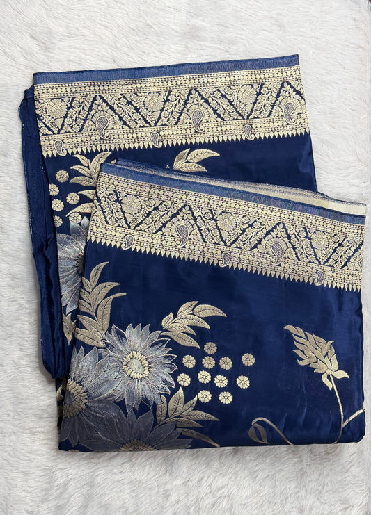 LABH-UG06 DEEP NAVY BLUE RUSSIAN CREPE  SILK SAREE.