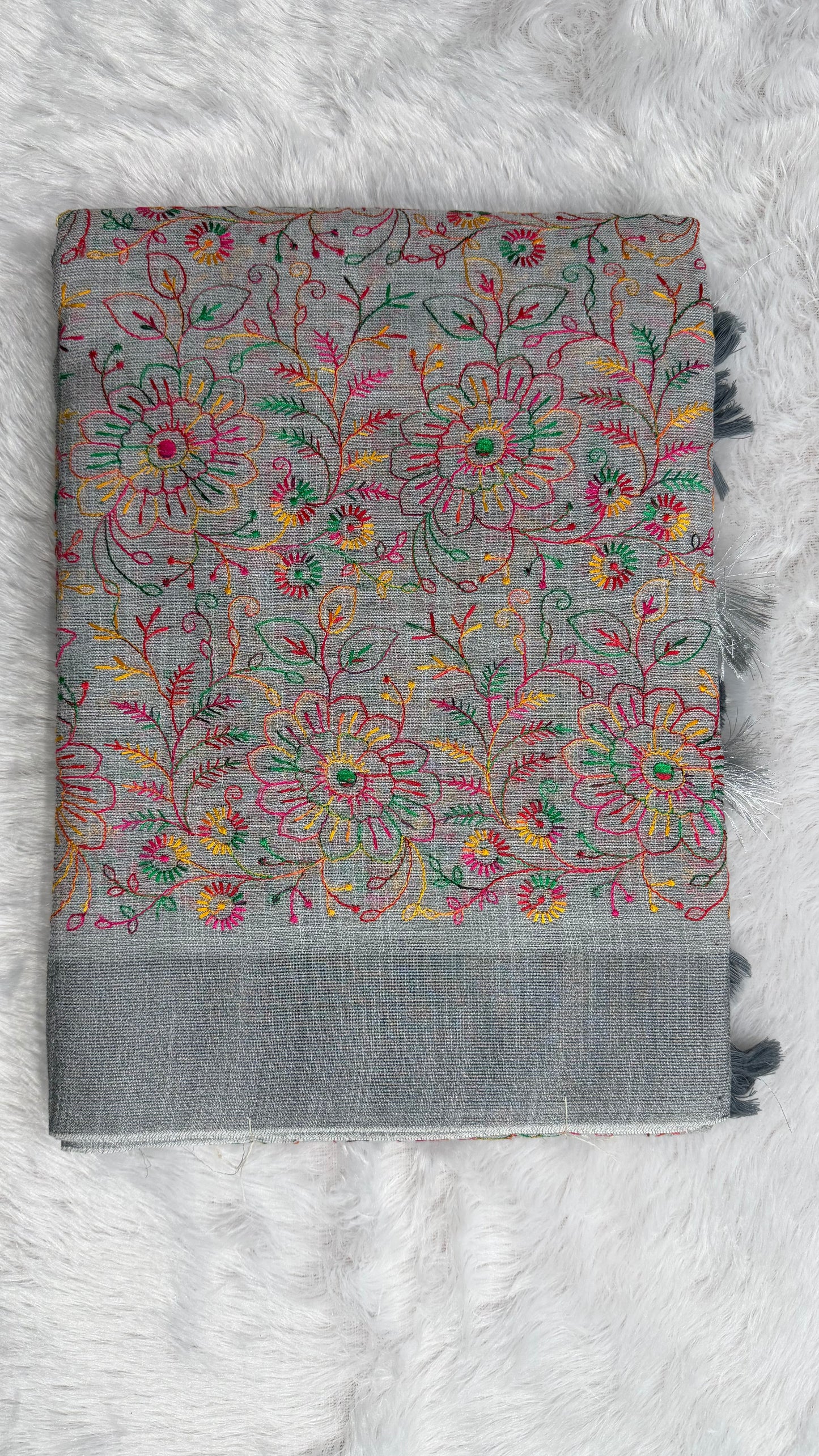GERY LINEN COTTON WITH PASHMINA EMBROIDERY.