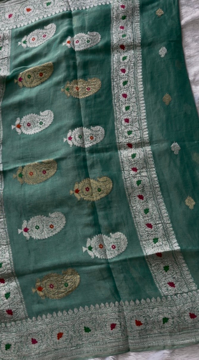 Sea Blue Khaddi Chiffon Tissue.