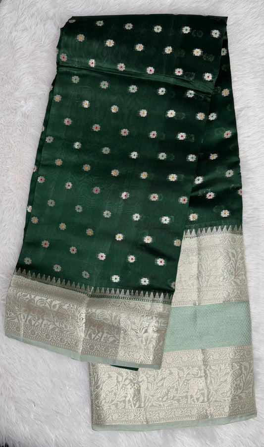 LABH-UG03 DEEP GREEN PURE RAW MANGO SILK SAREE.