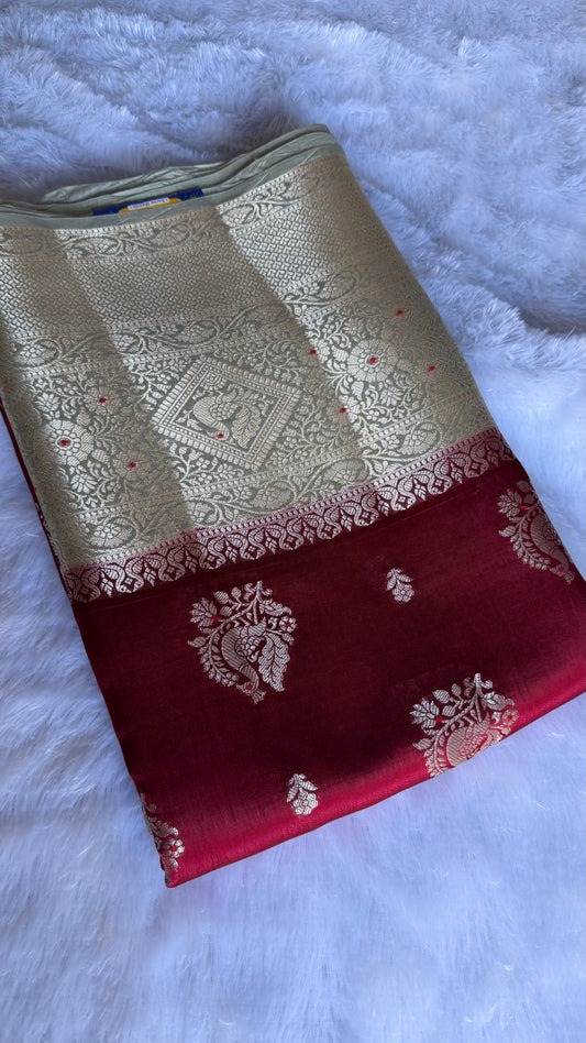 LABH-UG01 DEEP RED PURE RAW MANGO SILK SAREE