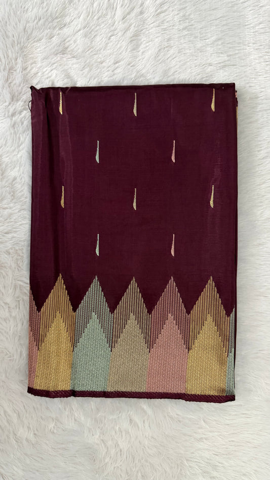 LABH-UG02  DARK CHOCOLATE BROWN MUGA CREPE SILK SAREE.