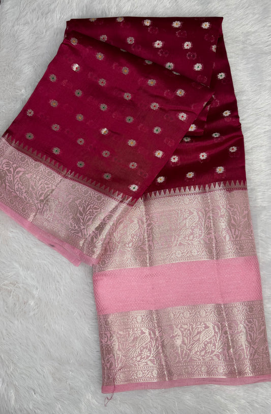 LABH-UG03 RANI PINK PURE RAW MANGO SILK SAREE.