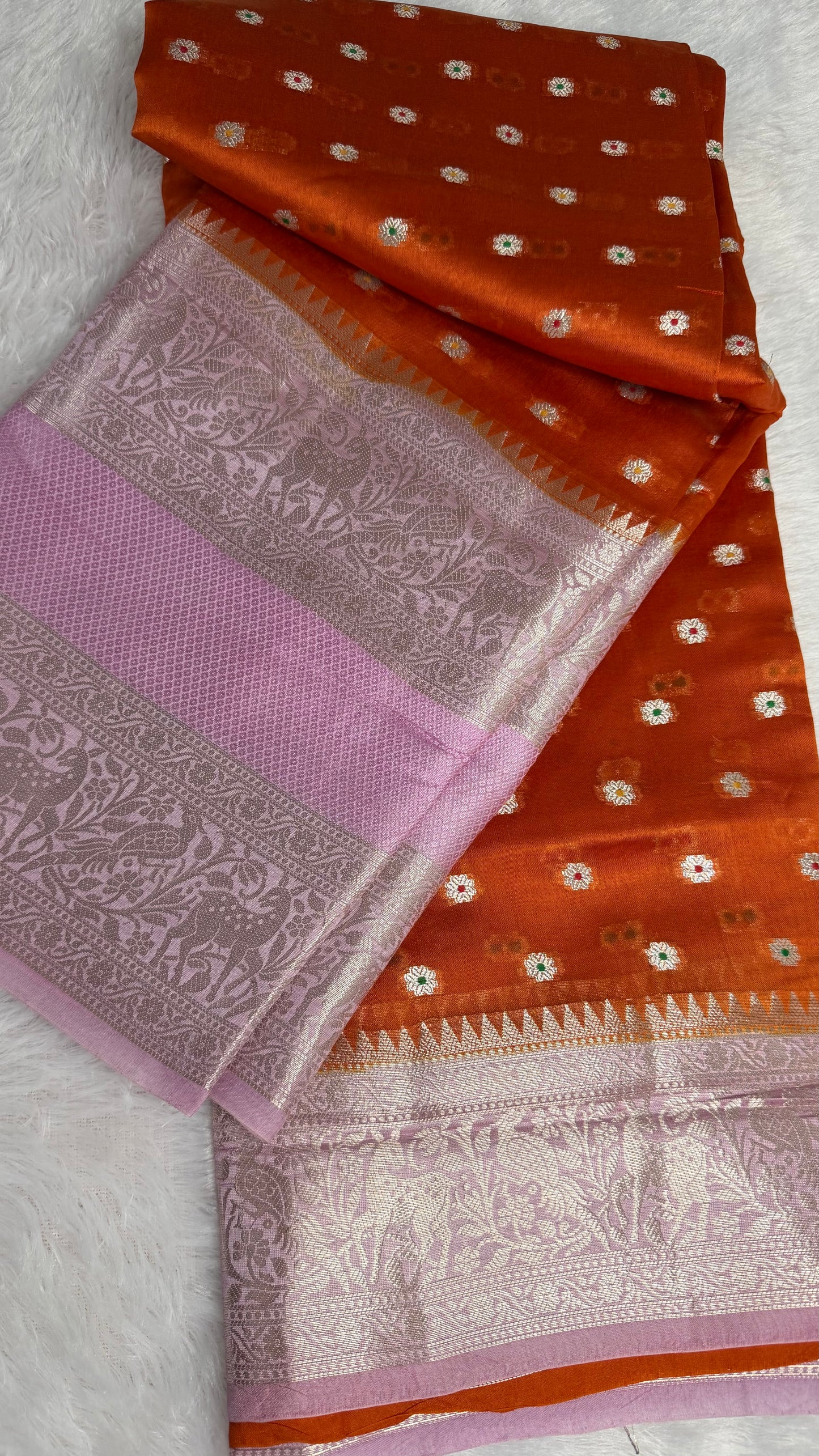 LABH-UG03 ORANGE PURE RAW MANGO SILK SAREE.