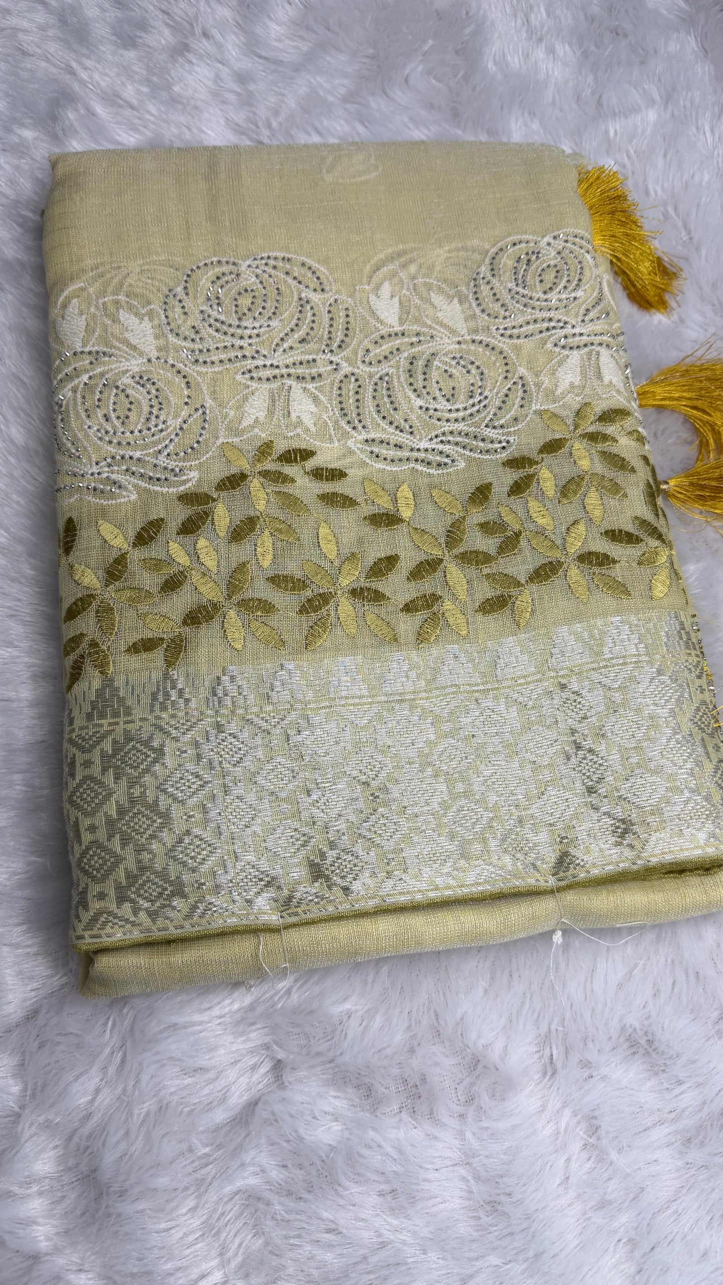 YELLOW LINEN COTTON SAREE WITH RUNNING BLOUSE
