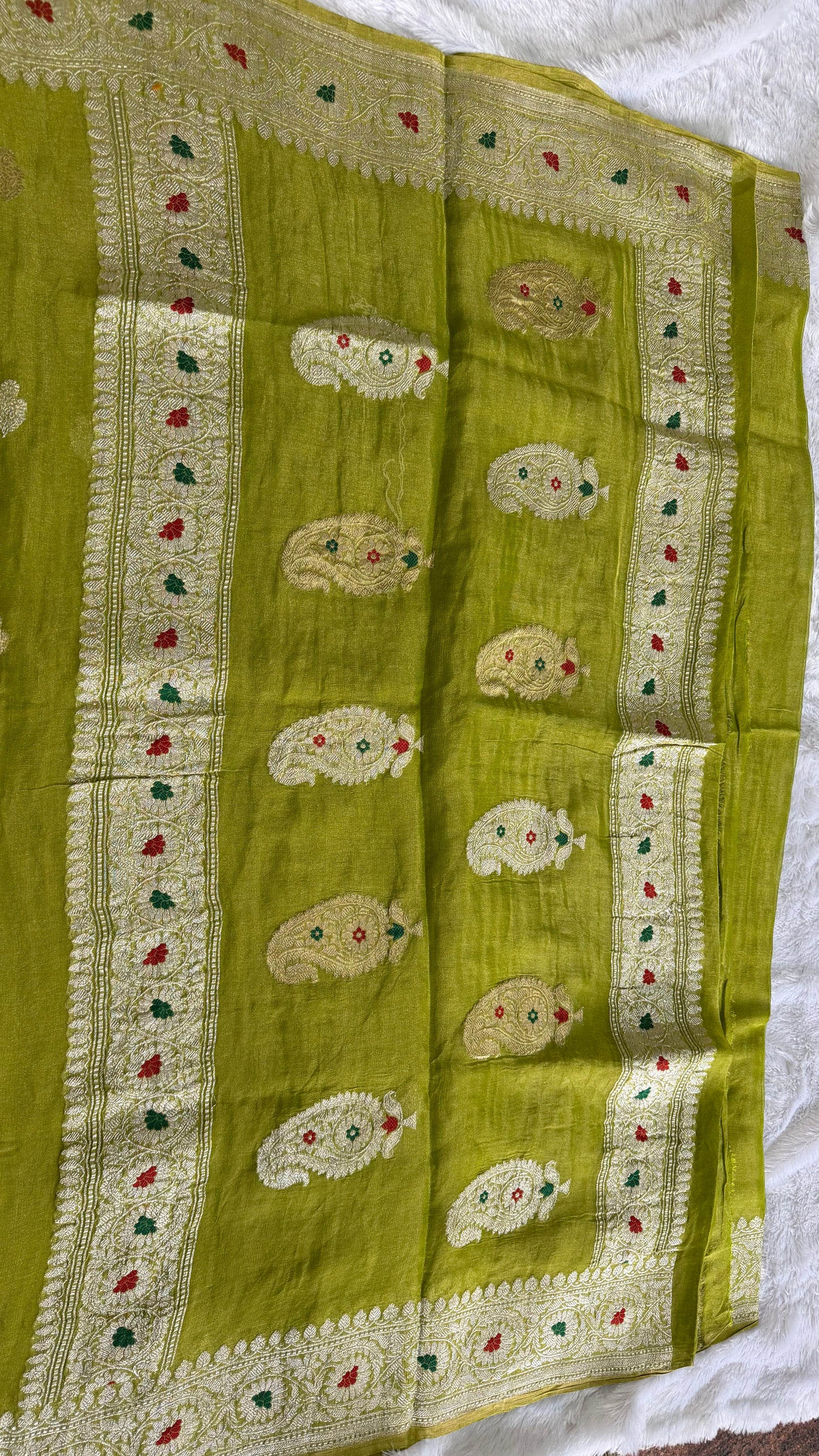Parrot Green Khaddi Chiffon Tissue.