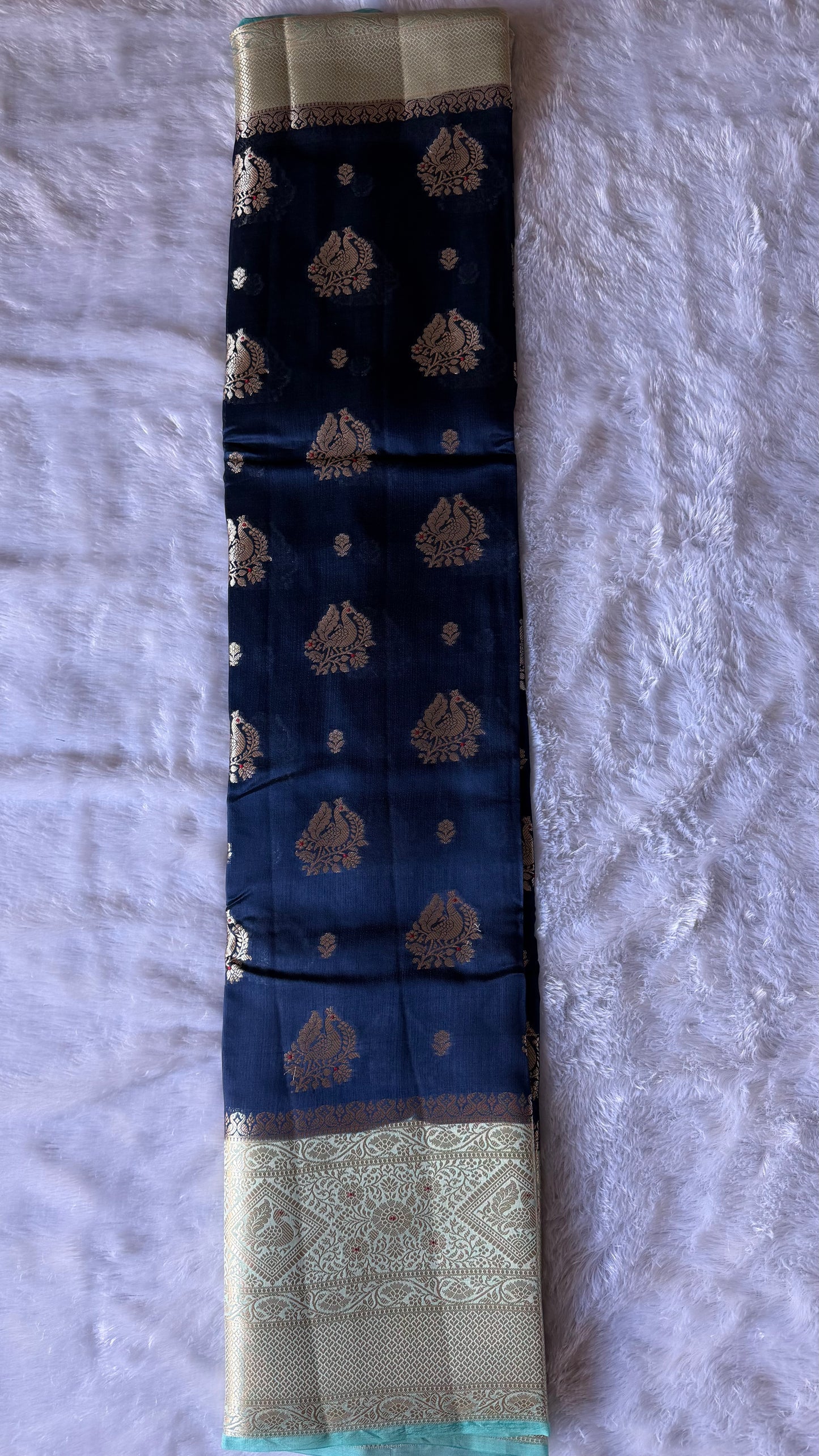LABH-UG01 DEEP NAVY BLUE PURE RAW MANGO SILK SAREE