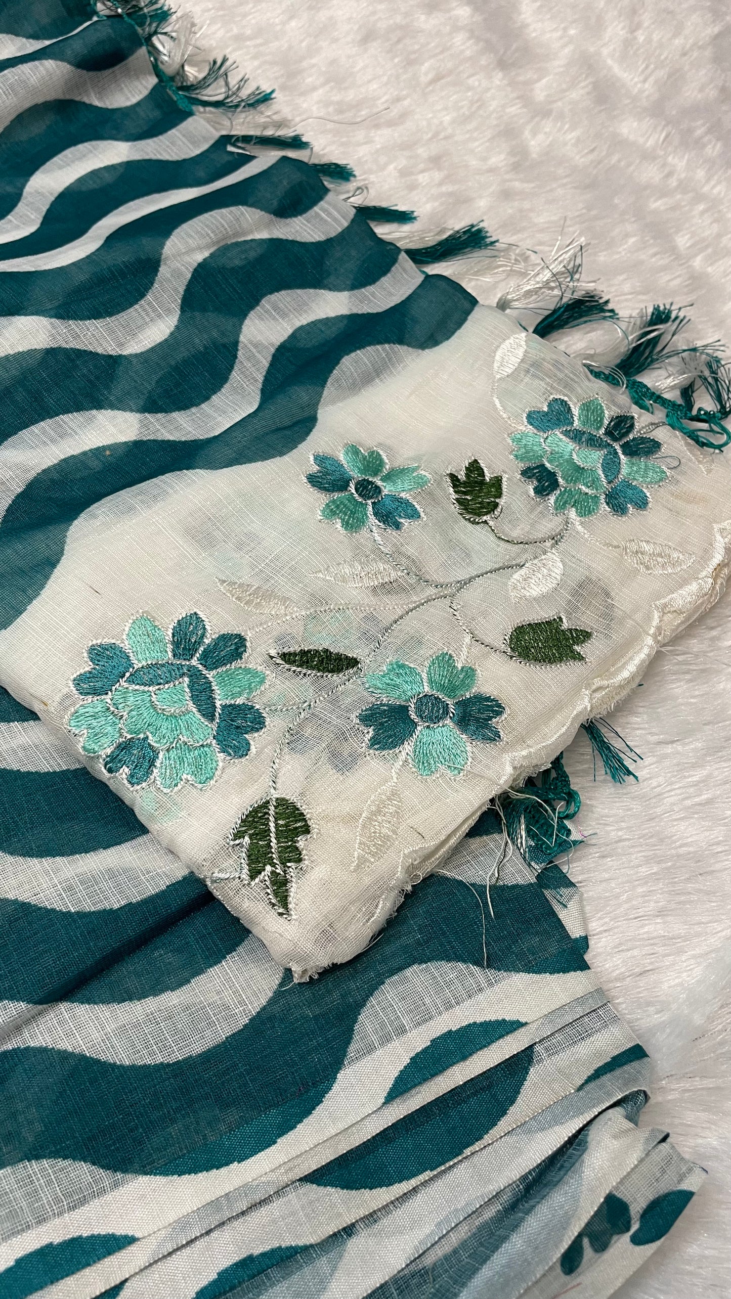 RAMA GREEN & WHITE LINEN COTTON SAREE