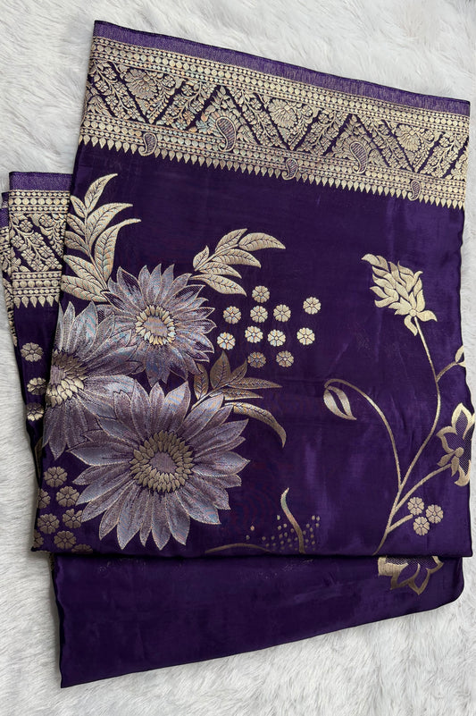 LABH-UG06 DEEP PURPLE RUSSIAN CREPE  SILK SAREE.