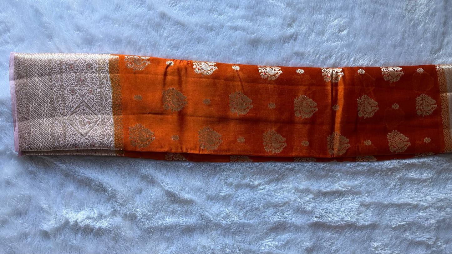 LABH-UG01 ROYAL ORANGE PURE RAW MANGO SILK SAREE.