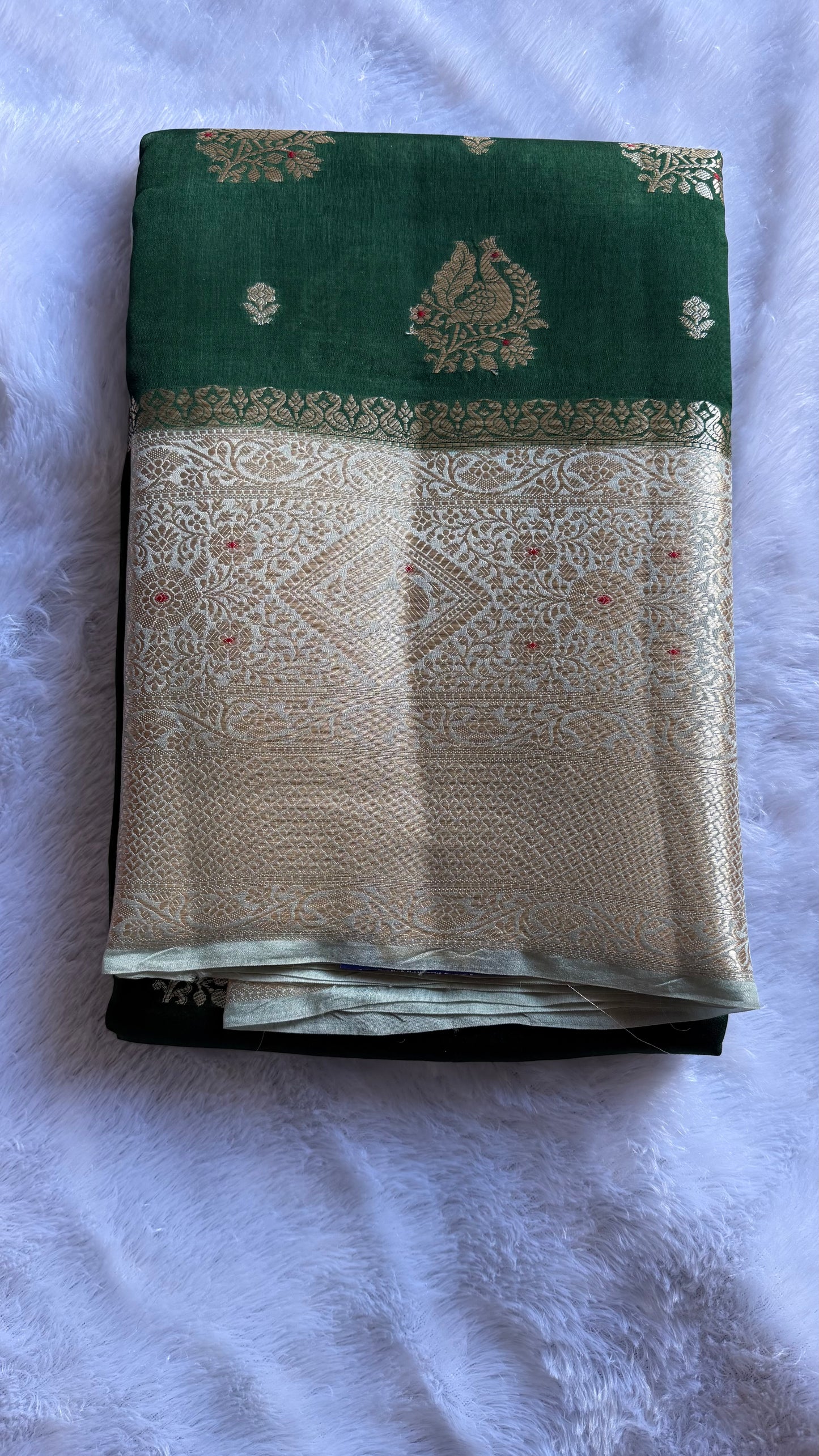 LABH-UG01  DEEP GREEN PURE RAW MANGO SILK SAREE.
